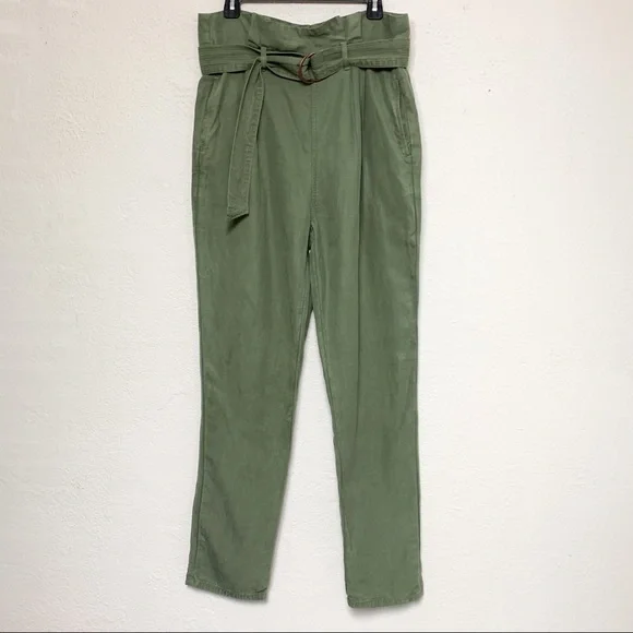 One Teaspoon Olive Green Paperbag High Waist Belted Pants Linen Cotton - Picture 2 of 8